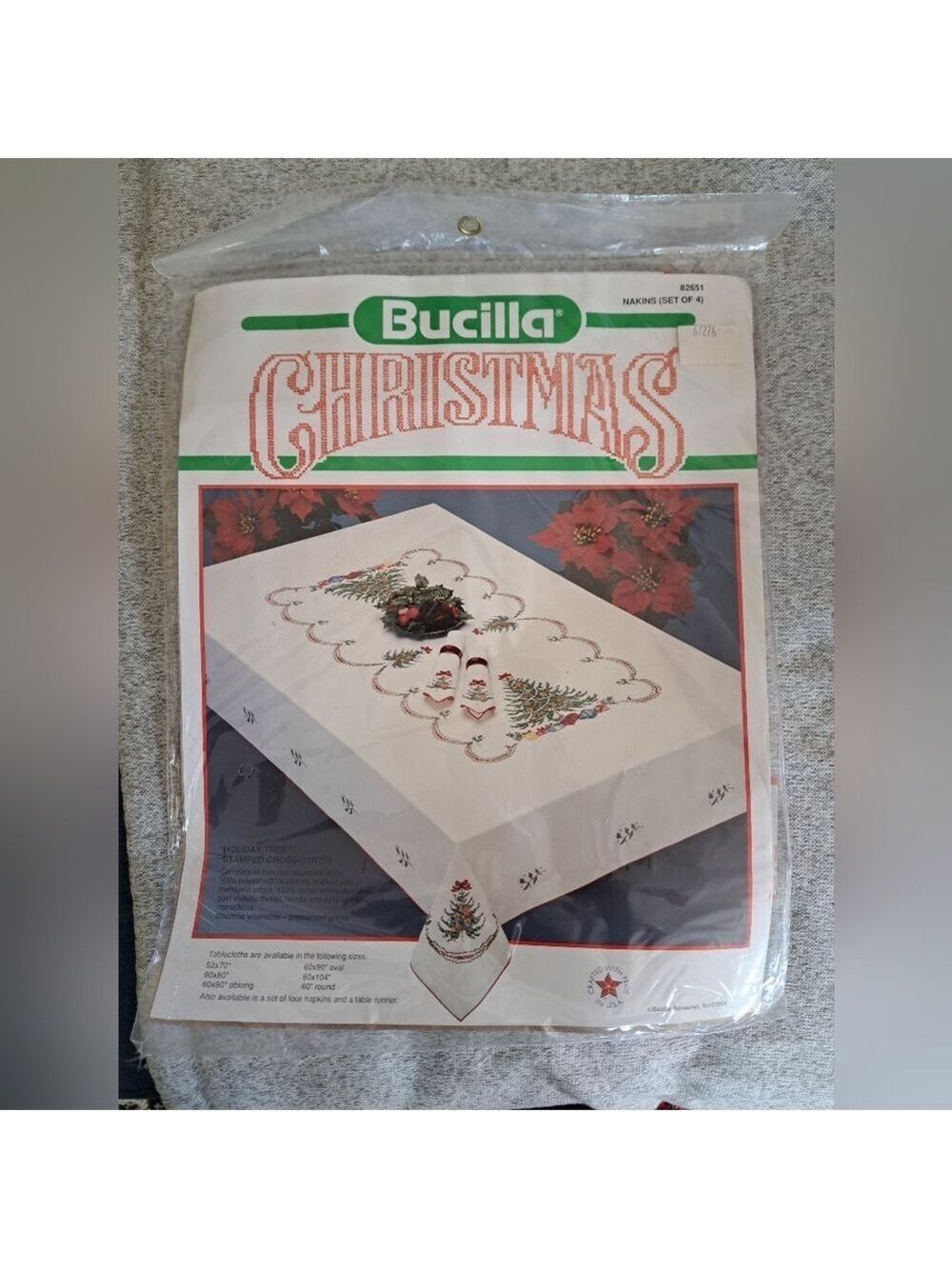 VTG BUCILLA Christmas Holiday Tree Stamped Crosstitch Napkins 82651 Sealed Pkg